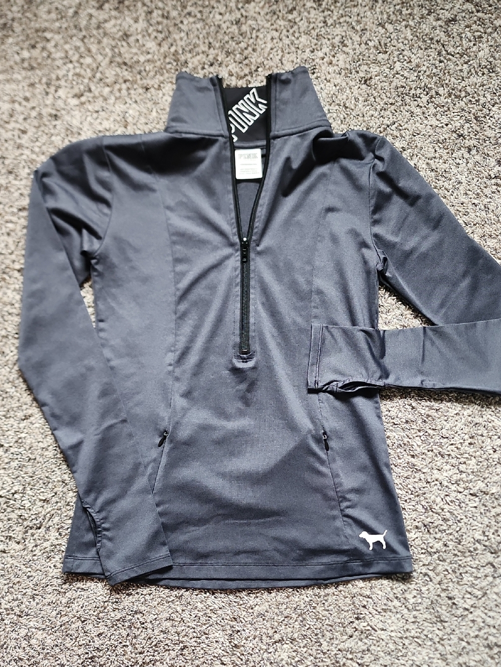 PINK Victoria's Secret Charcoal Black Zip-Up Top